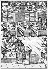 Gravura de médico em hospital, 1682