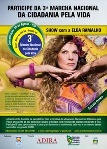 cartaz da marcha nacional da cidadania pela vida, com show de Elba Ramalho