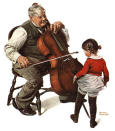 Homem tocando violoncelo e menina - gravura de norman rockwell